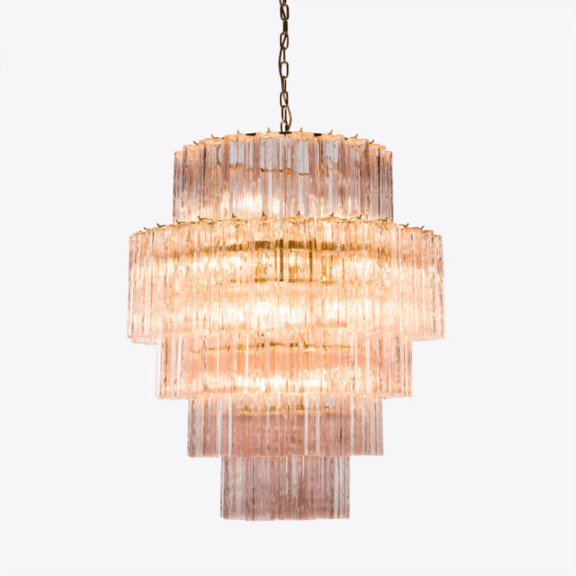 Candeeiro de teto Eiraora em vidro prismático rosa, em camadas, elegante