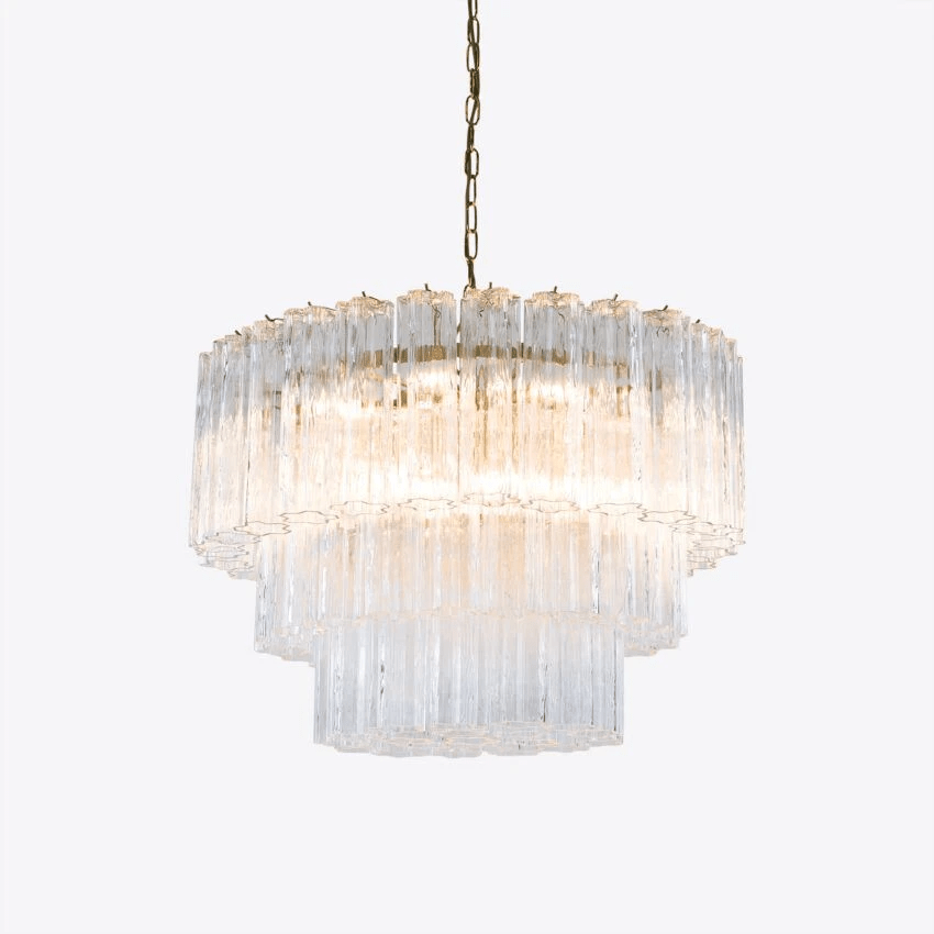 Eiranora lysekrone med fem lag, riflede glasrør, mid-century