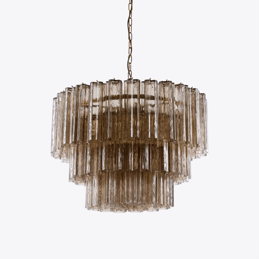Eiranora lysekrone med fem lag, riflede glasrør, mid-century