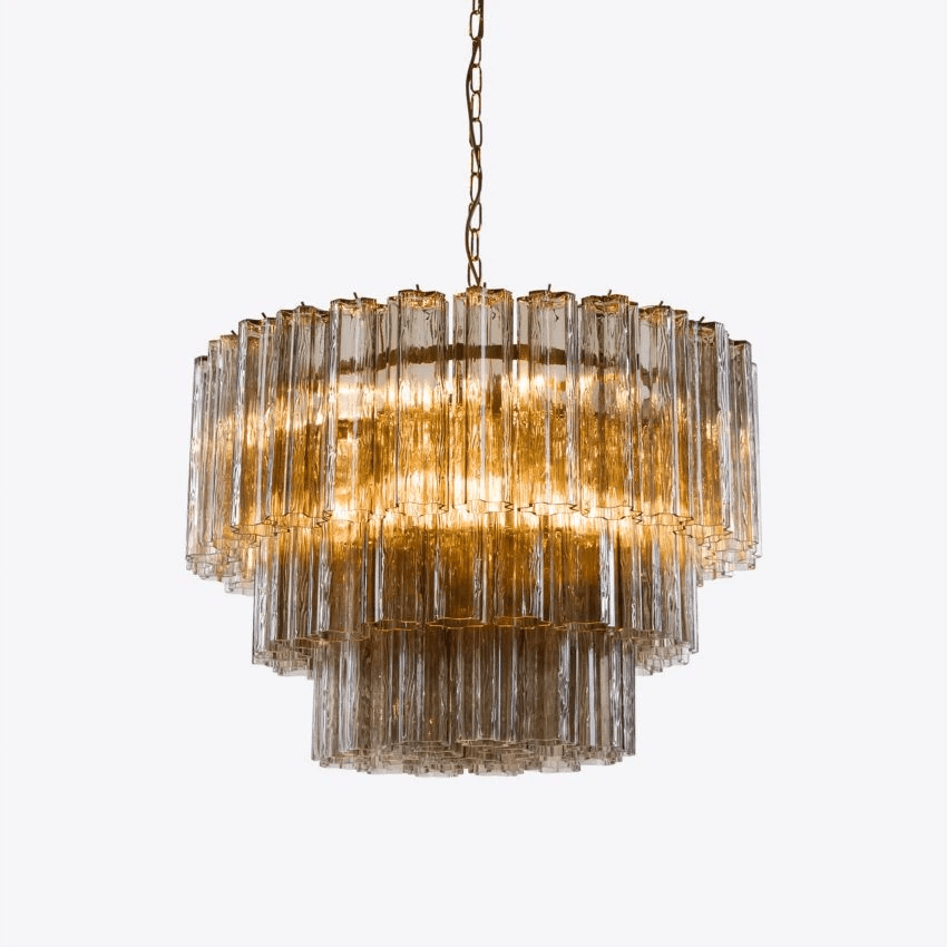 Eiranora lysekrone med fem lag, riflede glasrør, mid-century