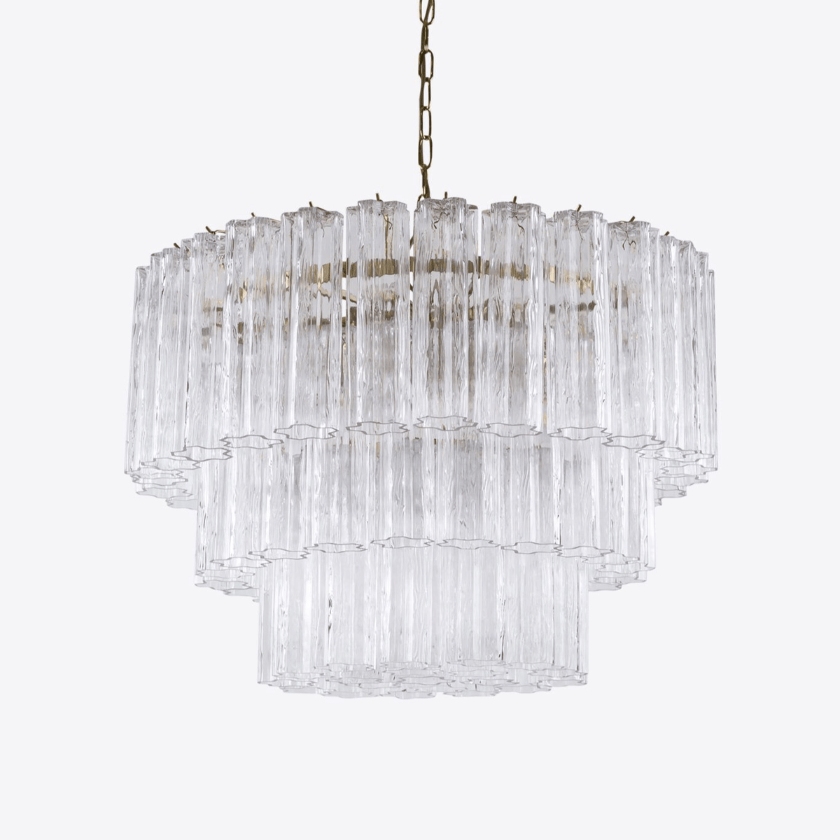 Eiranora lysekrone med fem lag, riflede glasrør, mid-century