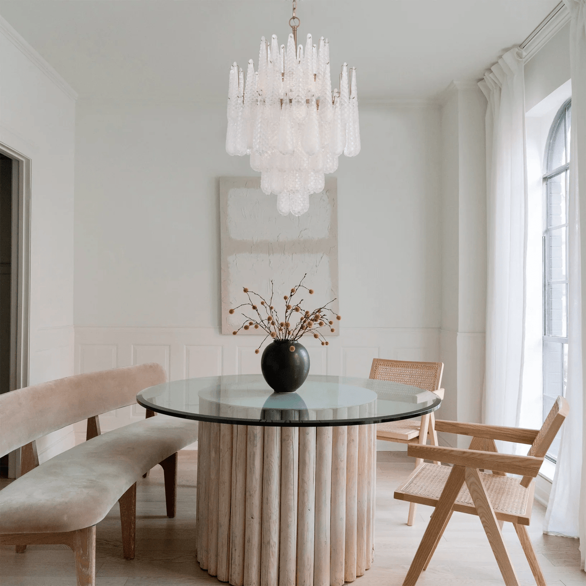 Velorian Lysekrone med dråbeformet tekstureret glas elegant
