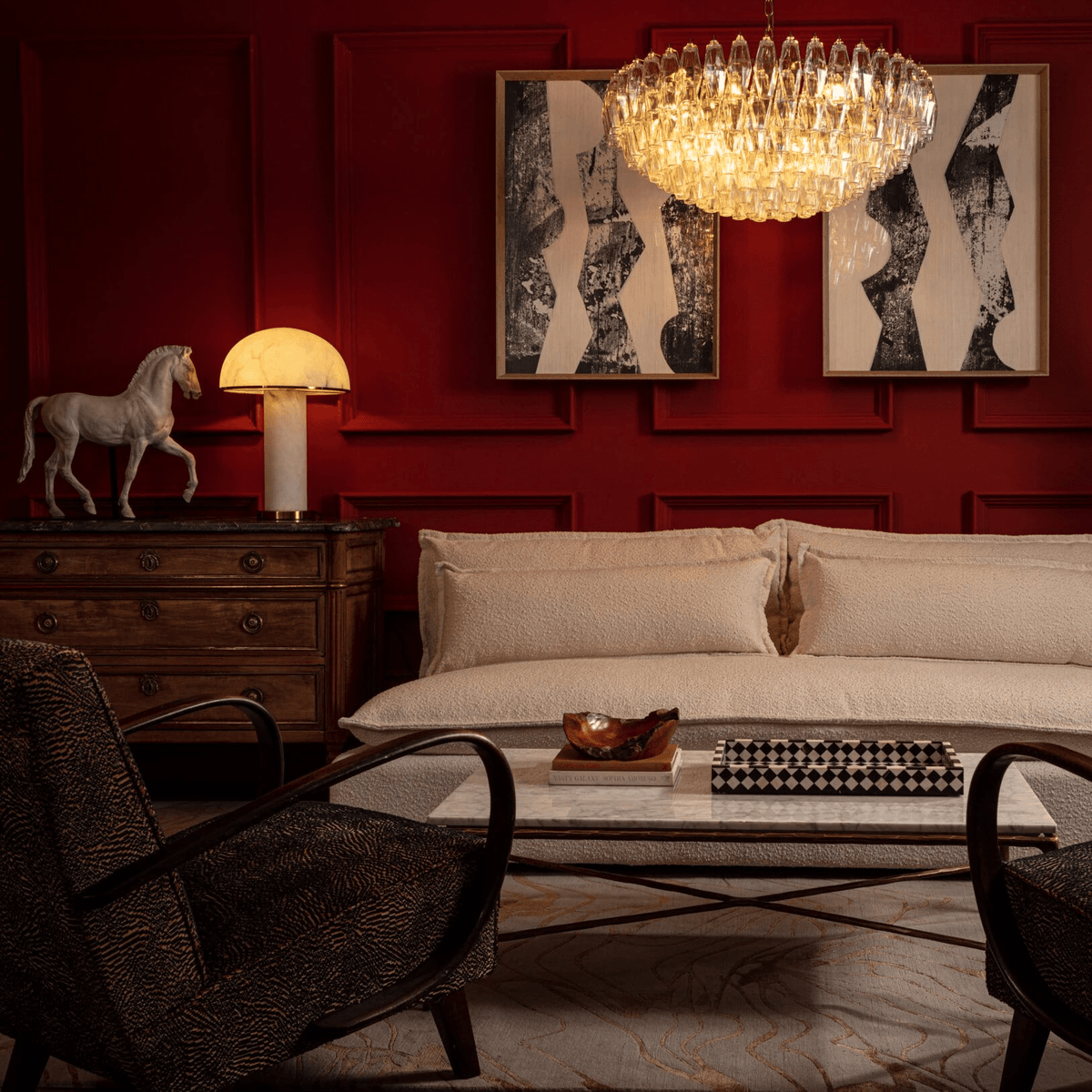 Naely lysekrone i klart Murano-glas med polyederdesign, vintage