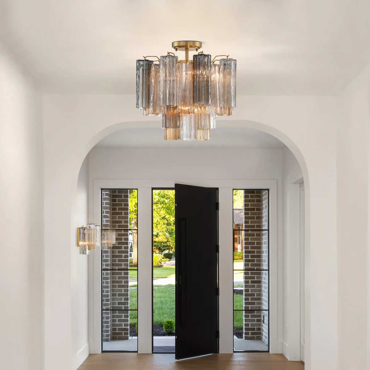 Candeeiro de teto Eirerise em vidro Murano transparente tubular, soprado à mão