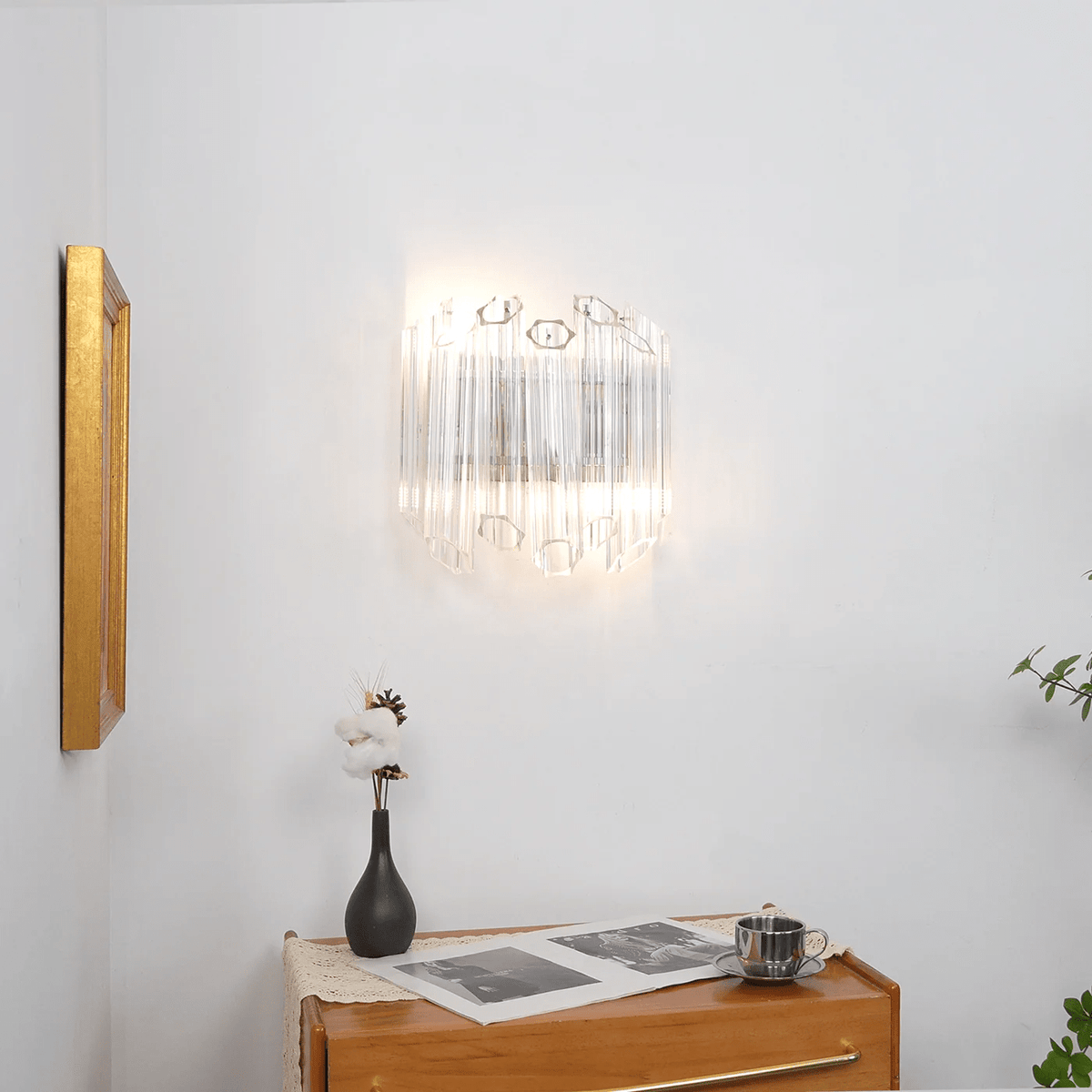 Candeeiro de parede em tubo de vidro Murano transparente, em cascata Celalaria