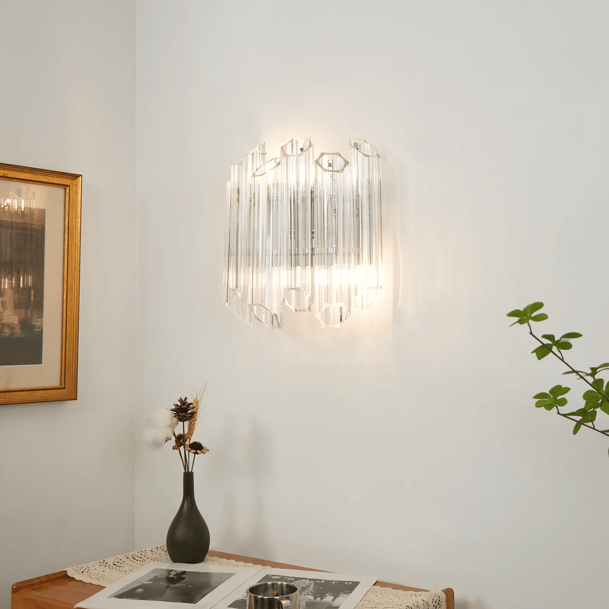 Candeeiro de parede em tubo de vidro Murano transparente, em cascata Celalaria