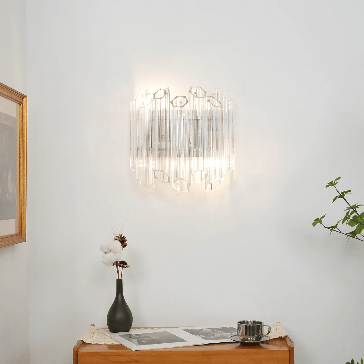 Candeeiro de parede em tubo de vidro Murano transparente, em cascata Celalaria