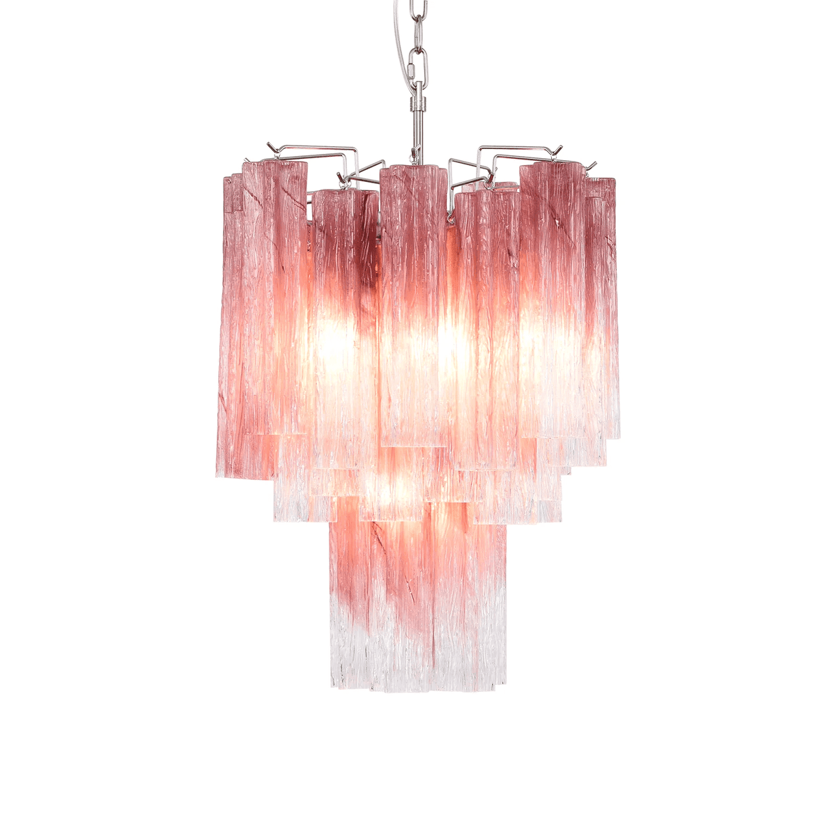 Veluora lysekrone i Murano-glas med rosa gradient og flere niveauer