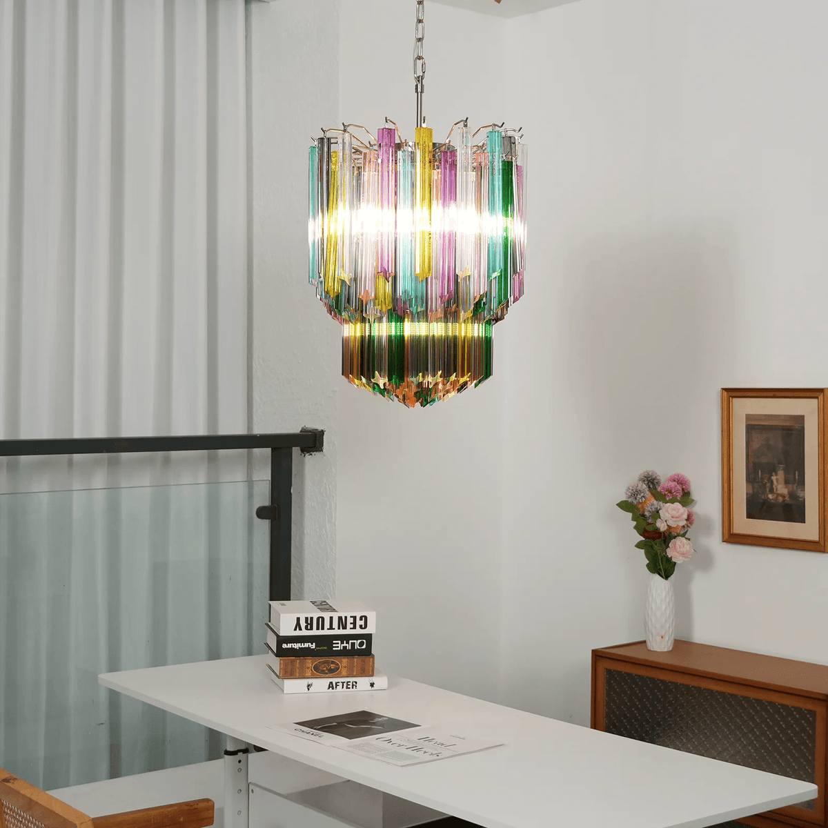Celorelle ljuskrona i färgglatt prismglas från Murano