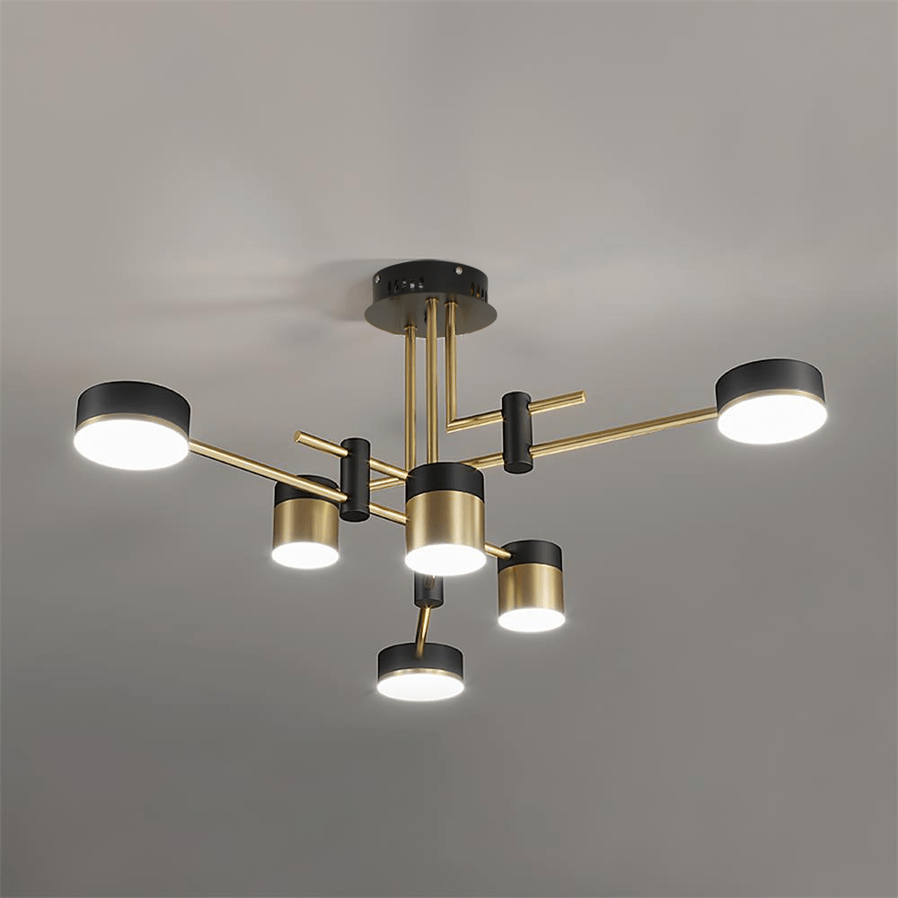 Candeeiro de lustre Oriaella preto e dourado com braços em forma de aranha
