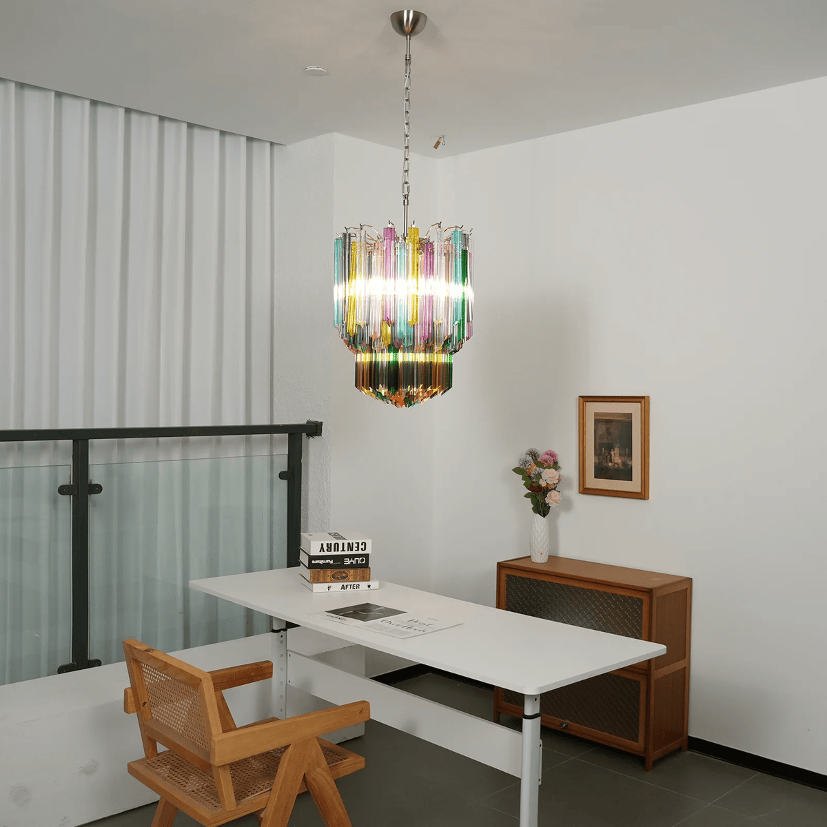 Celorelle ljuskrona i färgglatt prismglas från Murano