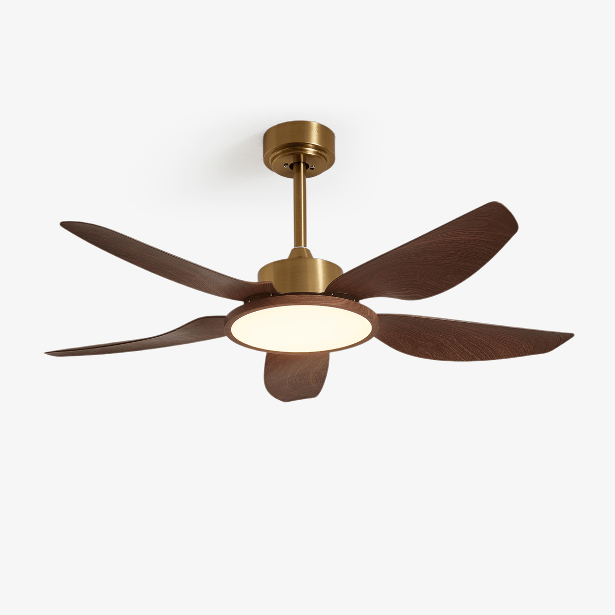 Sylenel moderne loftsventilator med lys i træ og messing
