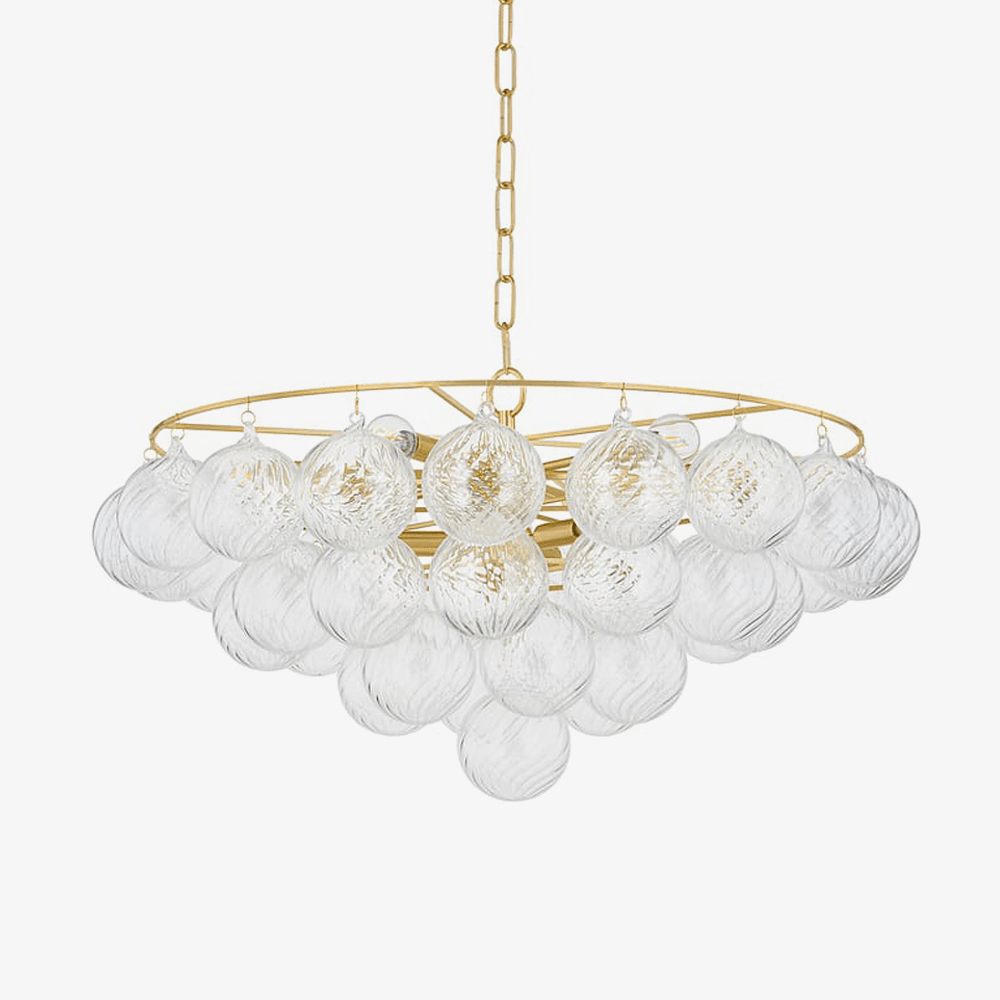 Candelabro Velineon, globo de vidro transparente, latão envelhecido, elegante