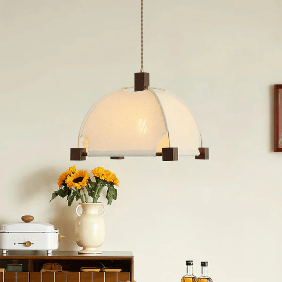 Candeeiro suspenso vintage de madeira Elvoenne