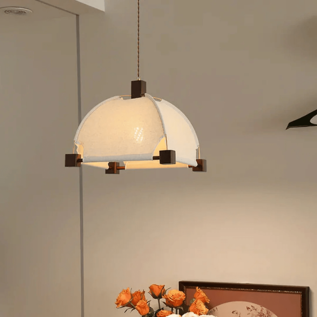 Candeeiro suspenso vintage de madeira Elvoenne