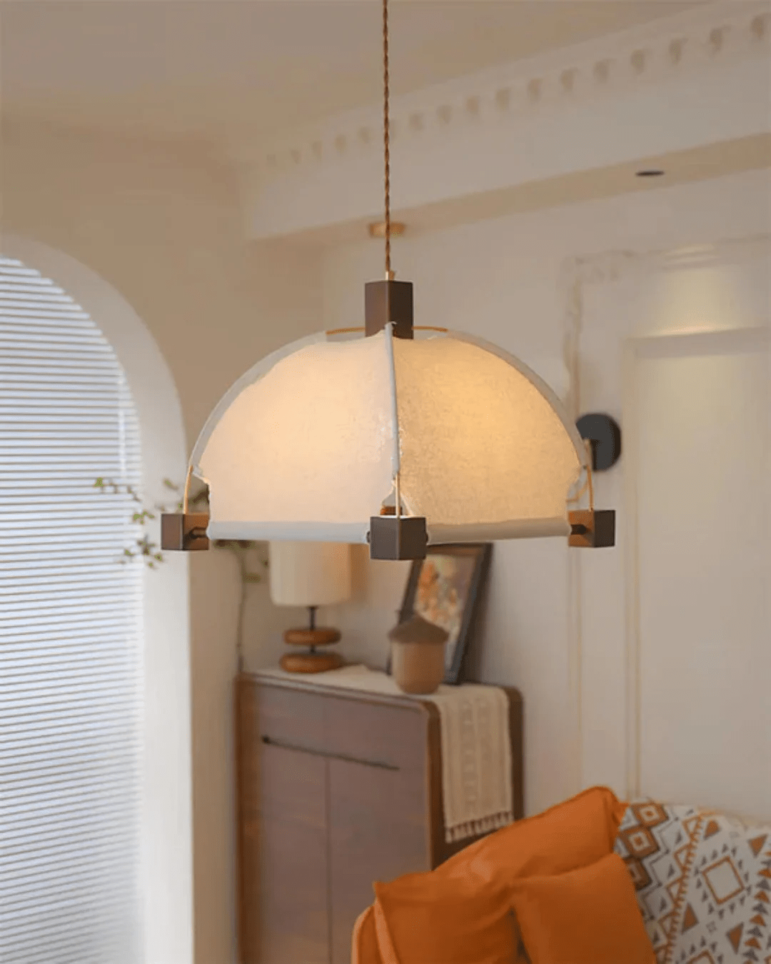 Candeeiro suspenso vintage de madeira Elvoenne