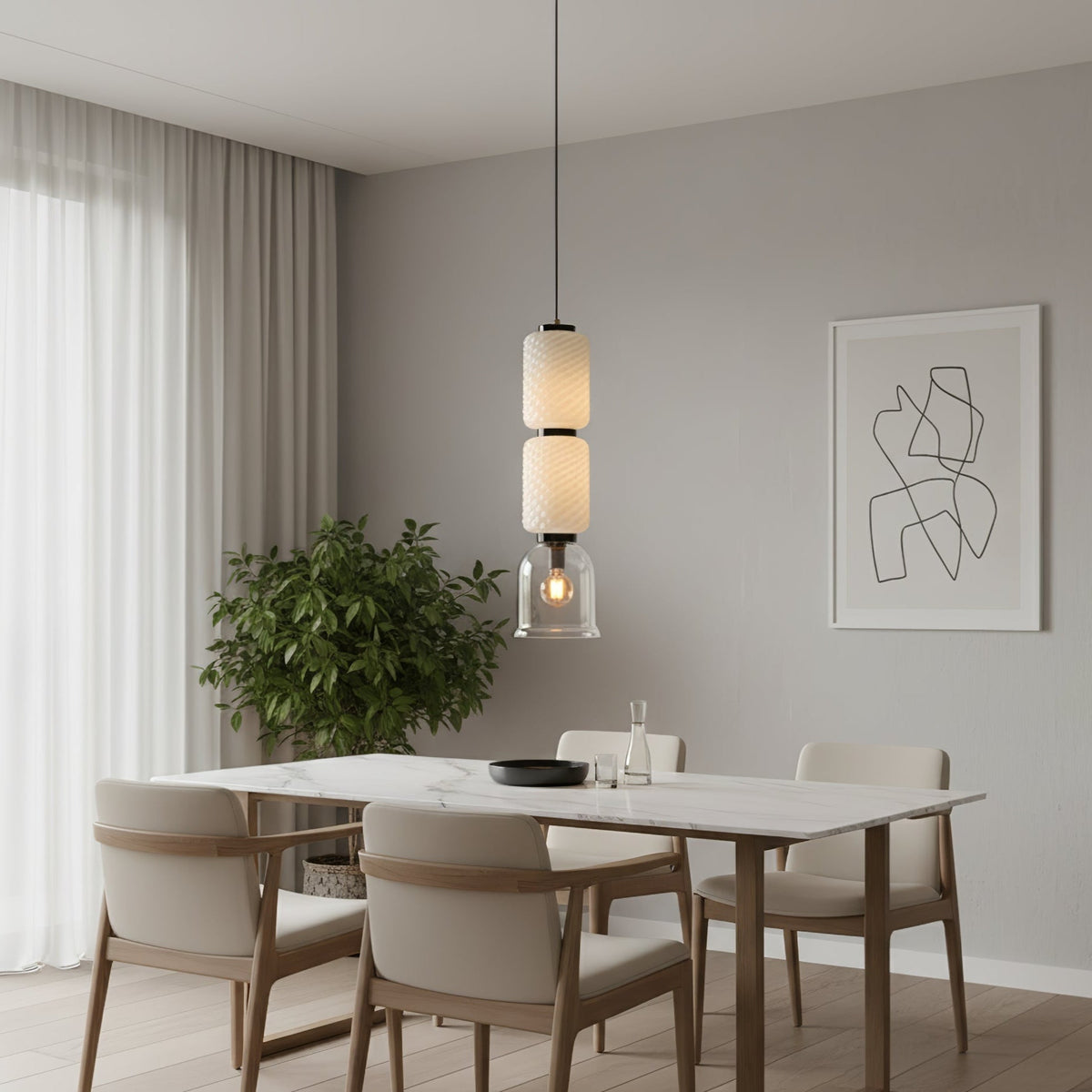 Calveris pendellampe i struktureret lagdelt glas
