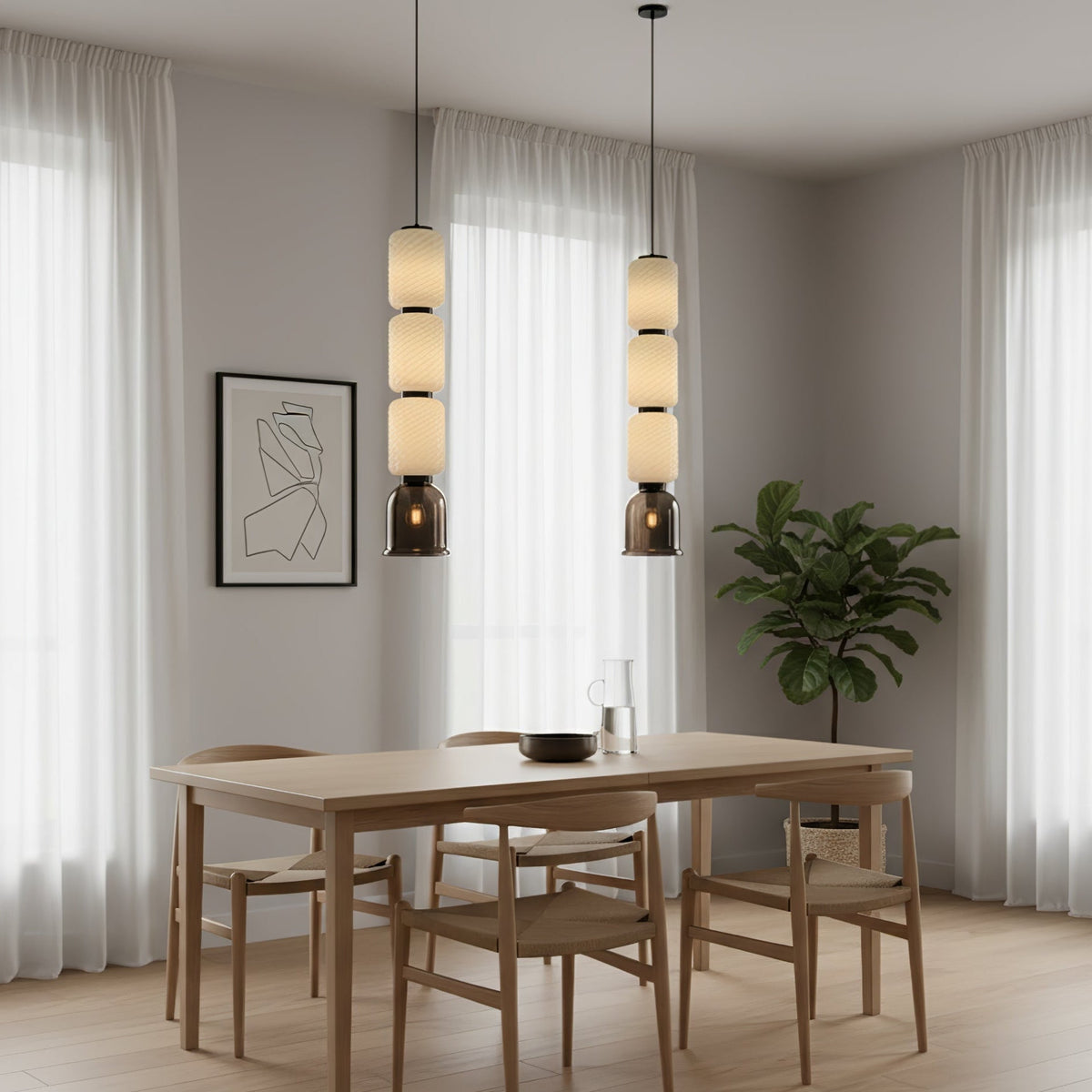 Calveris pendellampe i struktureret lagdelt glas