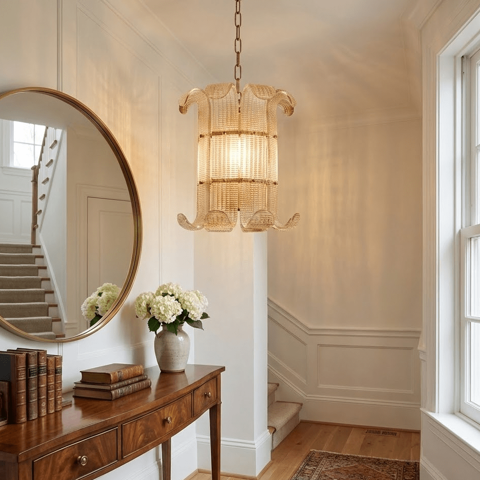 Candeeiro de lustre pequeno e luxuoso em vidro champanhe Rhea