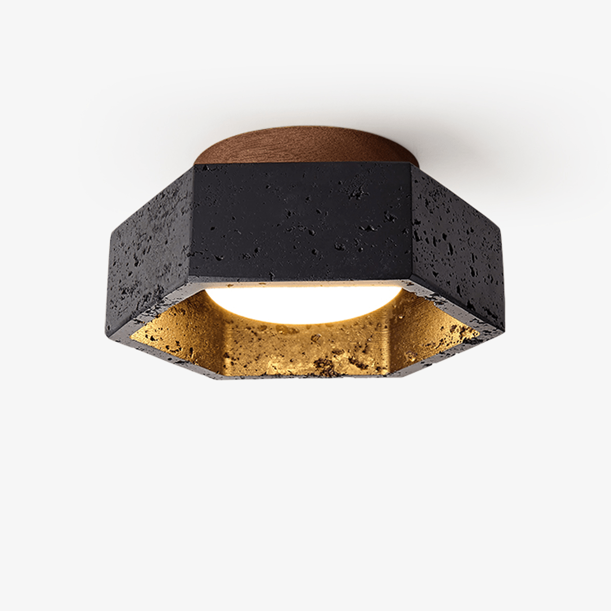 Hexara hexagonal taklampa i svart travertin