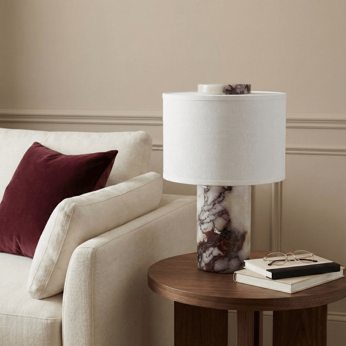 Candeeiro de mesa elegante Eros Lumivor em mármore e tecido