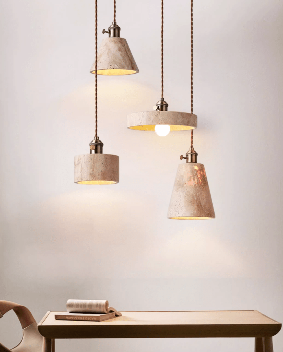 Conjunto de candeeiros suspensos minimalistas em travertino amarelo Ralv