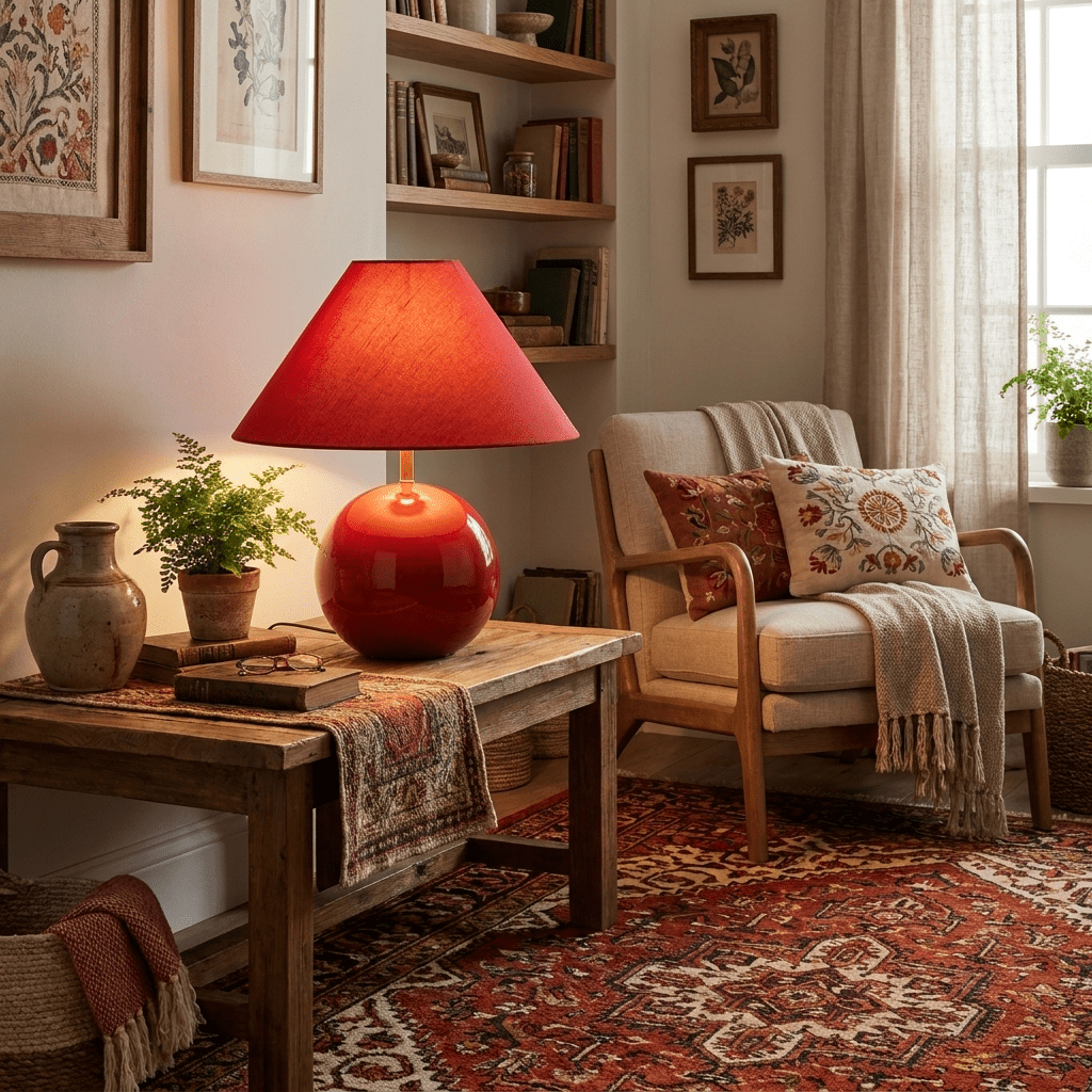 Rubienne rød keramisk bordlampe