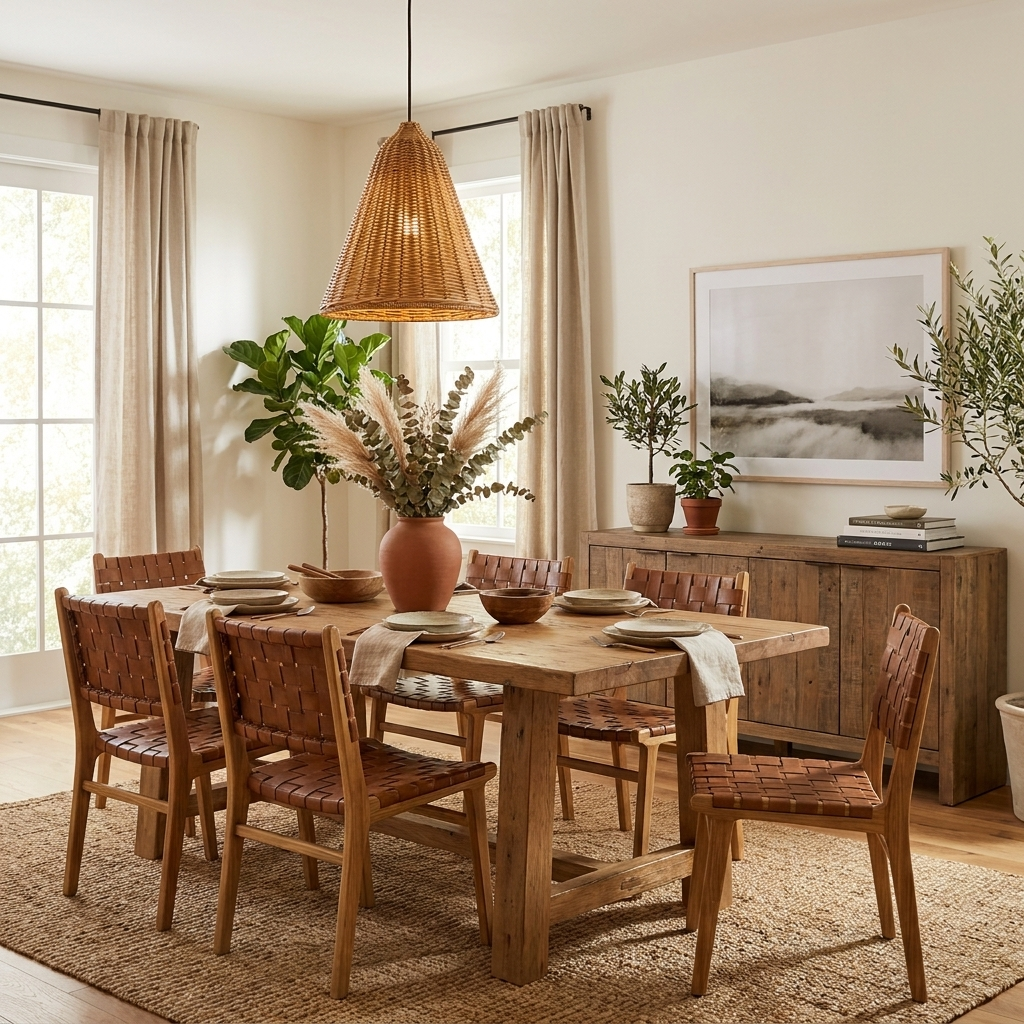 Marleigh pendel-lampe i flettet rattan