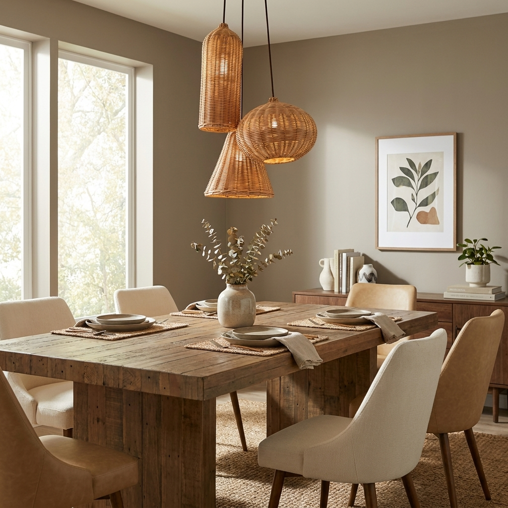 Marleigh pendel-lampe i flettet rattan