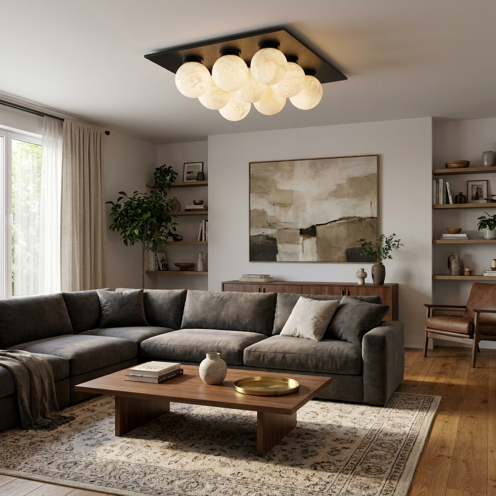 Trenwick-alabastlampe til loftsmontering