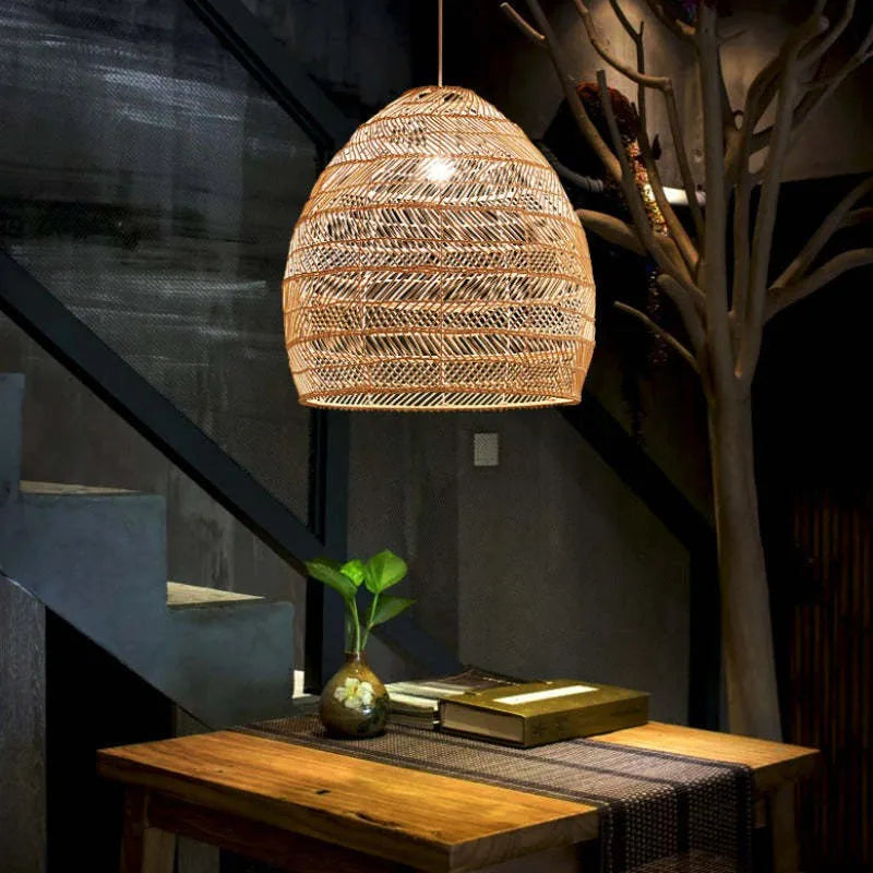 Lixi Rattan Bamboo Lampshade Hand Knitted Pendant Light