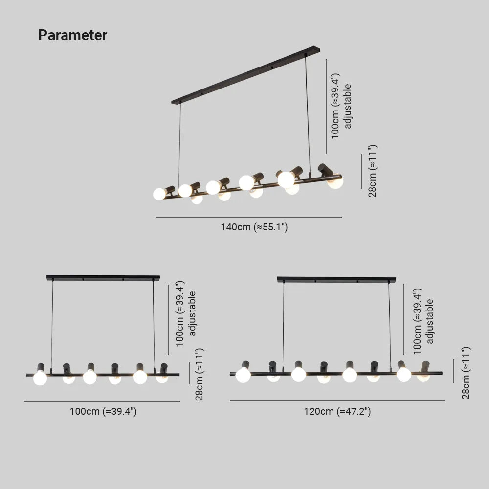 Epoch vintage LED-loftslampe i sort metal til spisestue/stue/bar