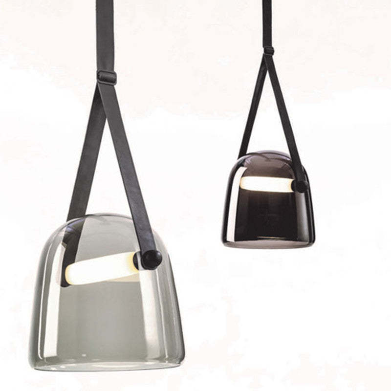 Valentina moderne nordisk pendellampe i læder/glas, grå/hvid