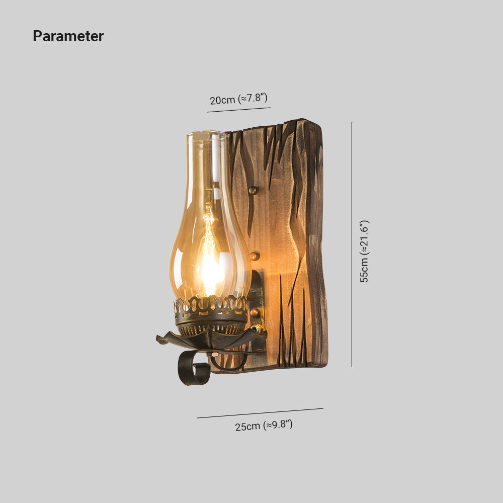 Epoch vintage vägglampa i form av ljus, trä och glas, sovrum