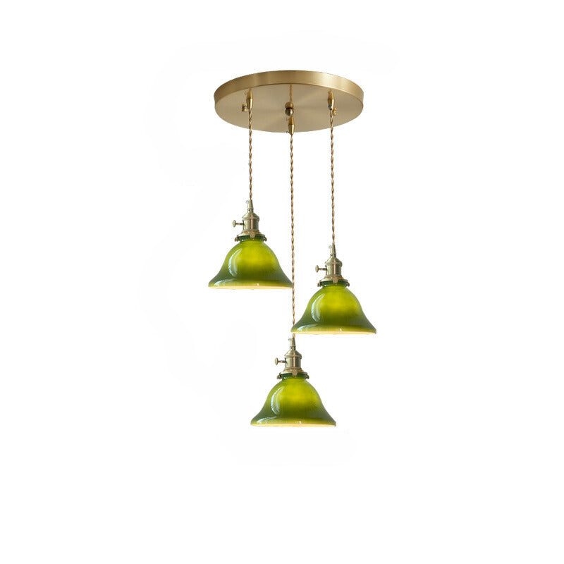 Valentina rustik vintage LED-pendellampa i grön koppar och glas för matsal