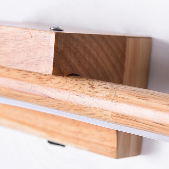 Muto náttúrulegur línulegur viðarspegill með snyrti- og veggljósi að framan