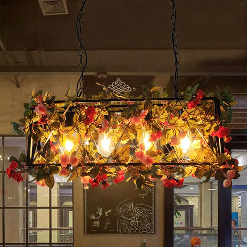 Ritta Rustic Art Deco Plant Rectangle Pendant Light