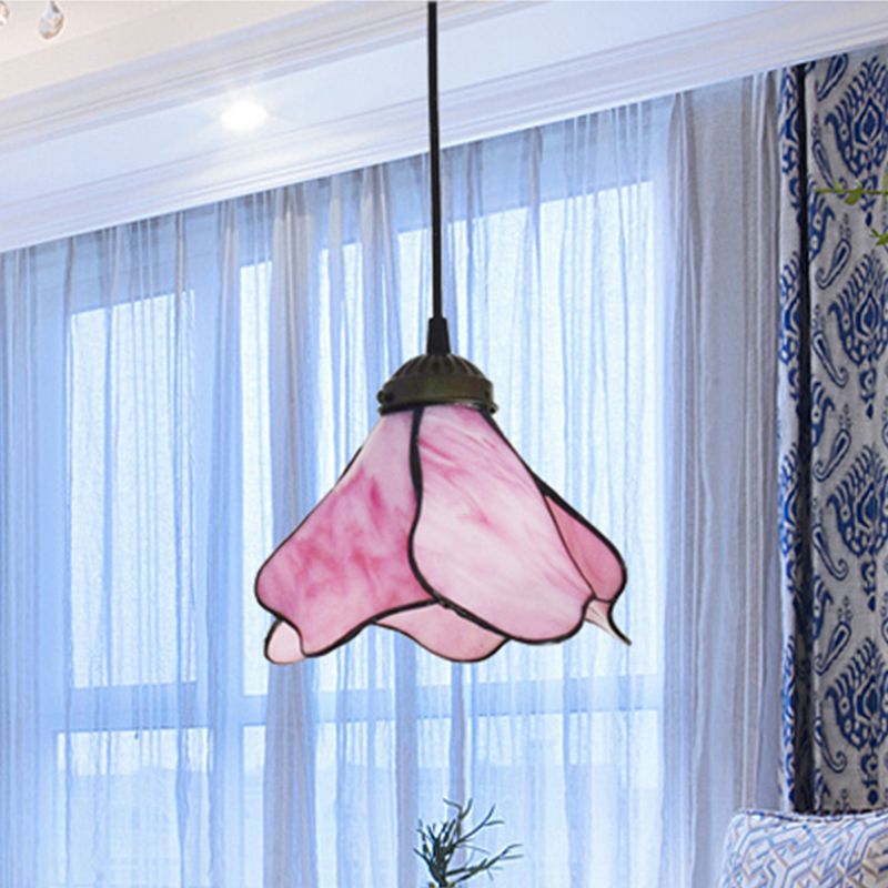 Arisha blomsterpendellampe i resin, blå/lyserød, 1/3 hoveder