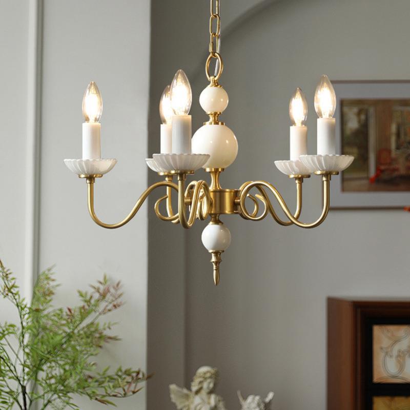 Silva vintage-LED-kynttiläkattokruunu, keraaminen, makuuhuone