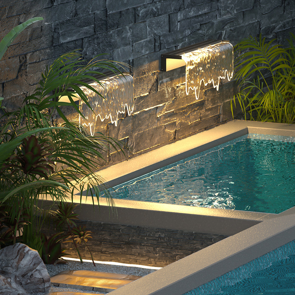 Ray Modern Minimalist Water Texture Metal/ Solar Waterproof Outdoor Wall Lamp, Black