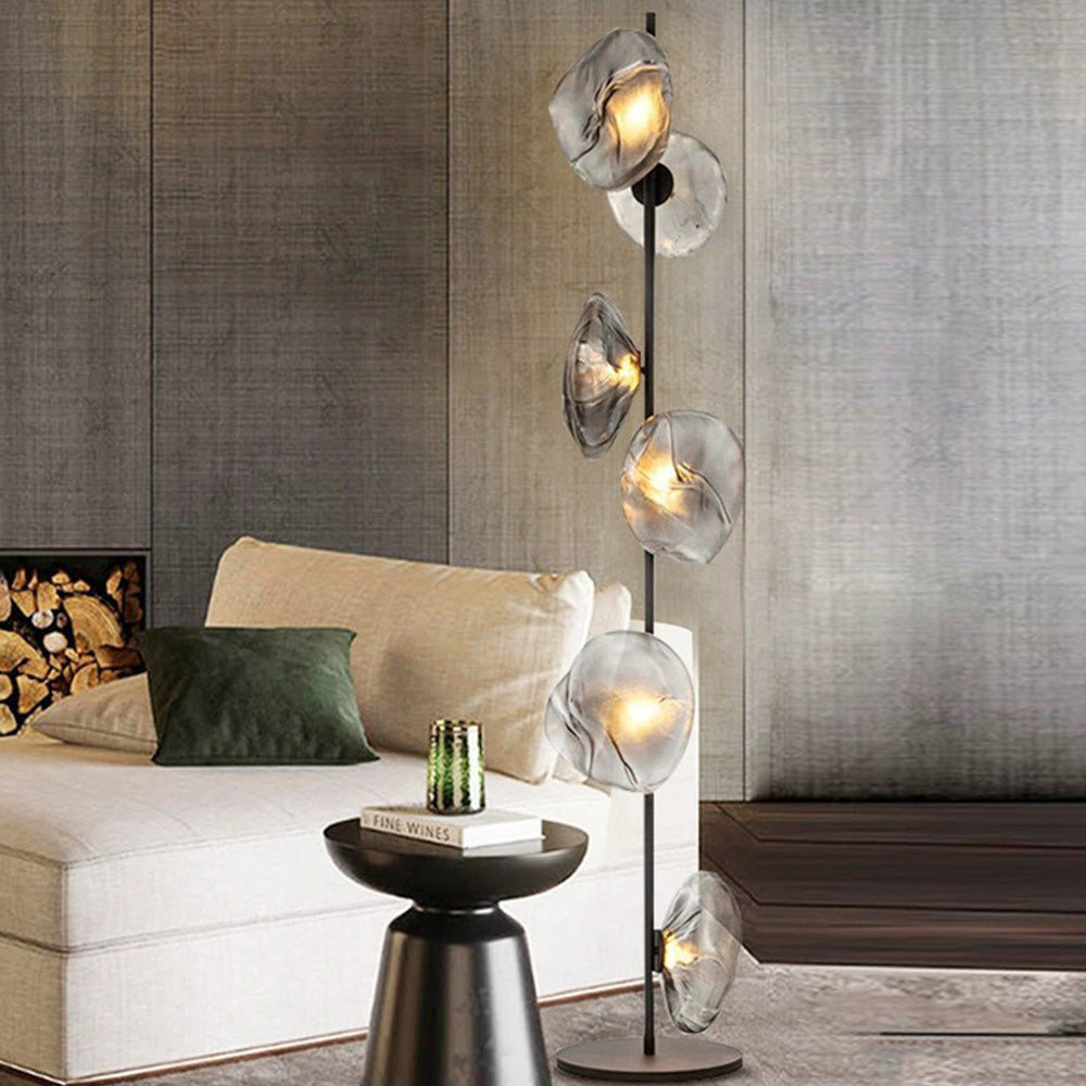 Byers exklusiv golvlampa med blomform i metall/glas, svart/guld/grå