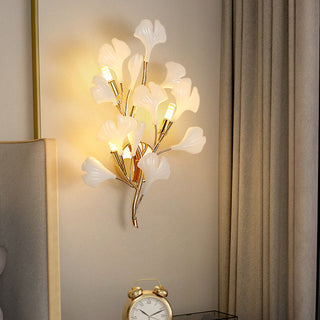 Olivia Modern LED Dekorativ Gingko Vägglampa Metall Keramik Vit/Guld Vardagsrum/Matsal/Sovrum