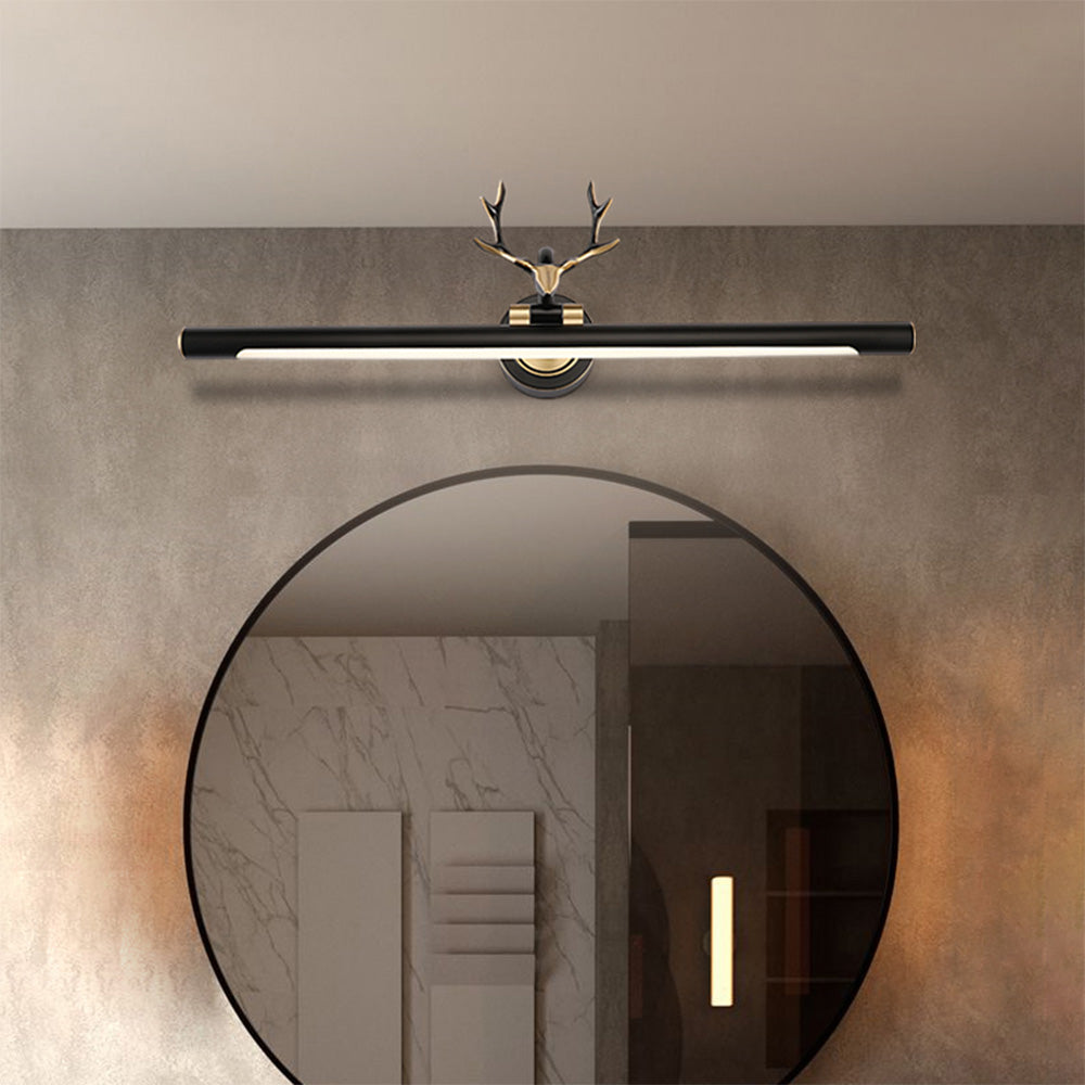 Arisha Decorative Deer Mirror Front Vanity Wall Lamp, Black/Gold