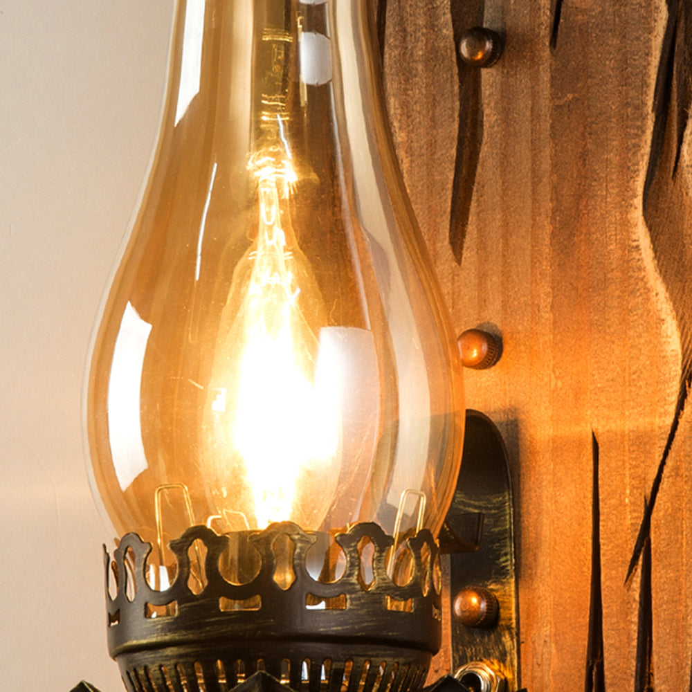 Epoch vintage vägglampa i form av ljus, trä och glas, sovrum
