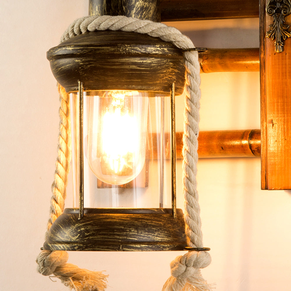 Epoch vintage vägglampa i form av lykta, trä och metall