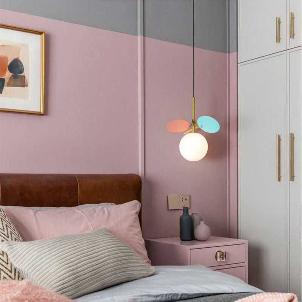Arisha art déco-klotformad pendellampa, flerfärgad/vit, metall/glas