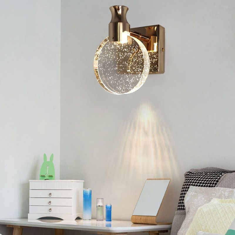 Kristy modern rund vägglampa med kristall för sminkbord, guld/krom