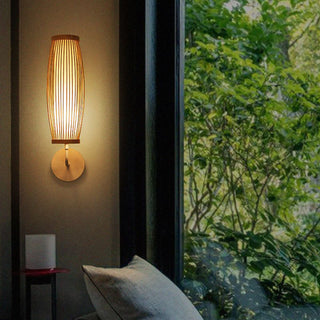 Muto Retro LED Vägglampa Inomhus Brunt Bambu Vardagsrum