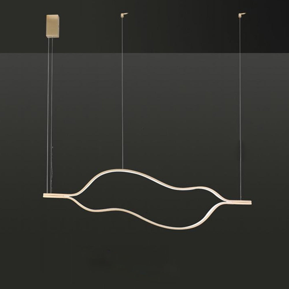 Arisha minimalistisk linjär LED-pendellampa i vågform med gyllene lövform