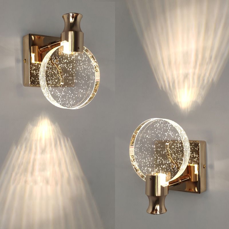 Kristy modern rund vägglampa med kristall för sminkbord, guld/krom